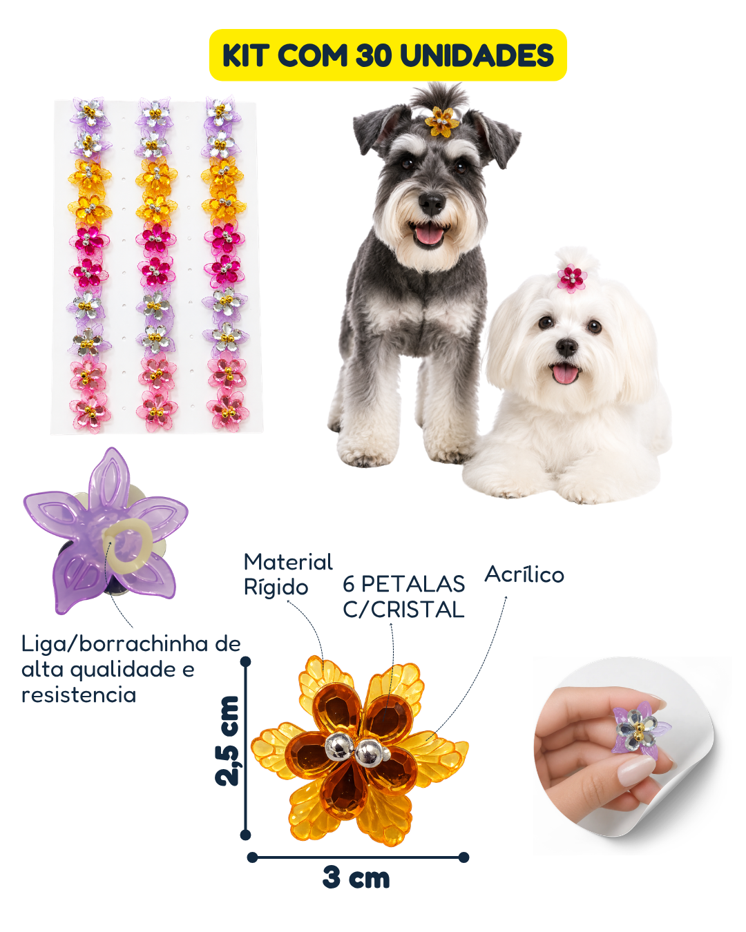 L08273 FLOR 6 PETALAS C/CRISTAL - 30 UN - Imagem 2