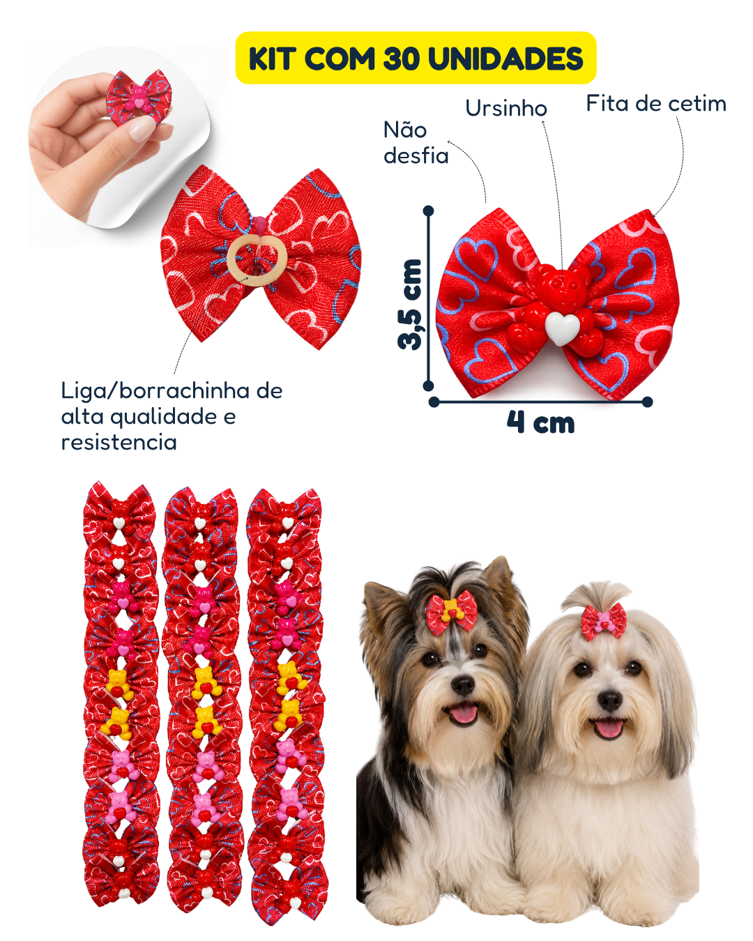 L11657 LAÇO LOVE VERMELHO C/URSINHO - 30 UN - Imagem 2
